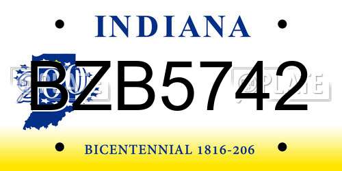 BZB5742 Indiana License Plate