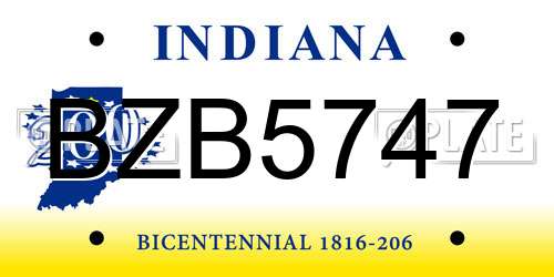 BZB5747 Indiana License Plate