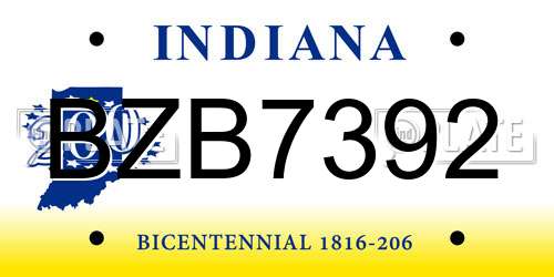 BZB7392 Indiana License Plate