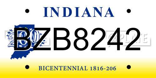 BZB8242 Indiana License Plate