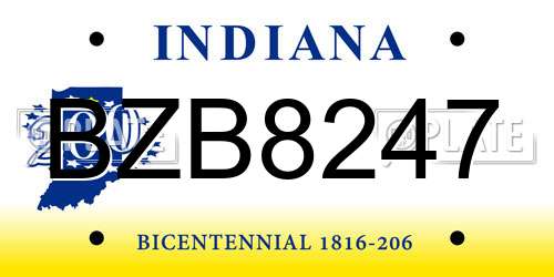 BZB8247 Indiana License Plate