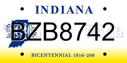 BZB8742 Indiana License Plate