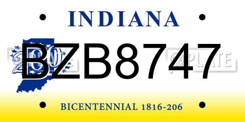 BZB8747 Indiana License Plate