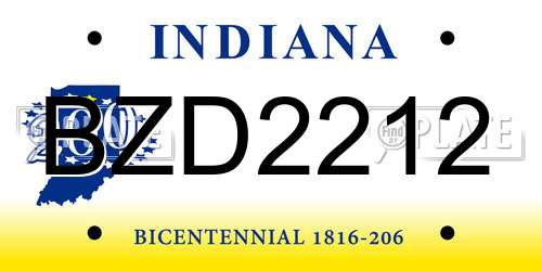 BZD2212 Indiana License Plate