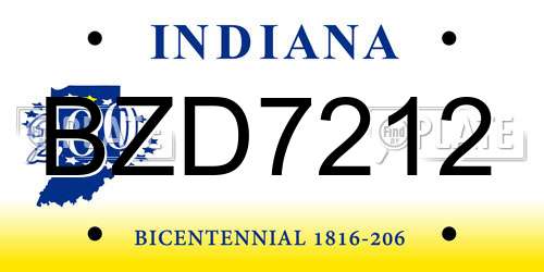 BZD7212 Indiana License Plate