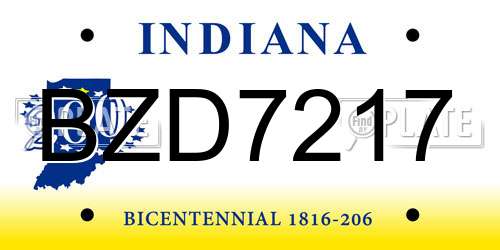 BZD7217 Indiana License Plate