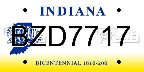 BZD7717 Indiana License Plate