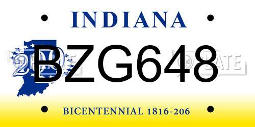 BZG648 Indiana License Plate
