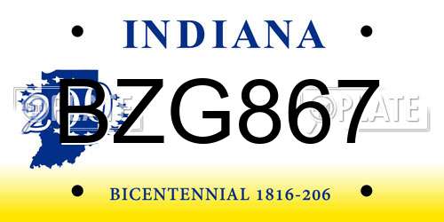 BZG867 Indiana License Plate