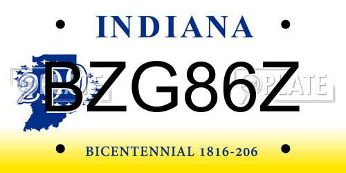 BZG86Z Indiana License Plate