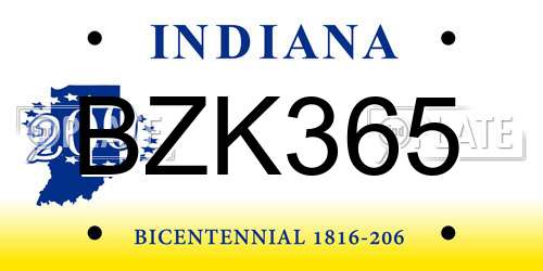 BZK365 Indiana License Plate