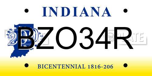 BZO34R Indiana License Plate