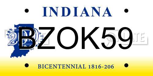 BZOK59 Indiana License Plate