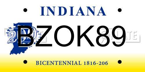 BZOK89 Indiana License Plate