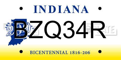 BZQ34R Indiana License Plate
