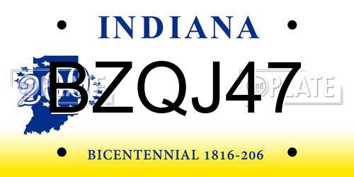 BZQJ47 Indiana License Plate
