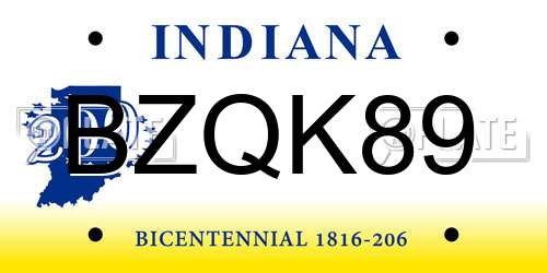 BZQK89 Indiana License Plate