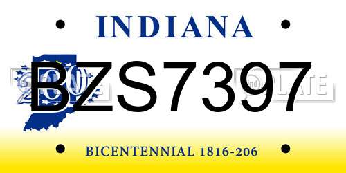 BZS7397 Indiana License Plate