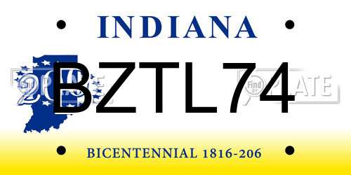 BZTL74 Indiana License Plate