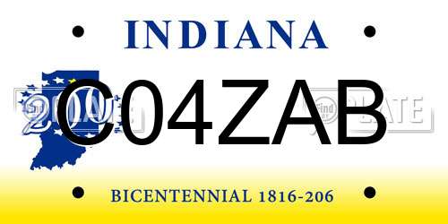 C04ZAB Indiana License Plate