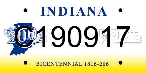 C190917 Indiana License Plate
