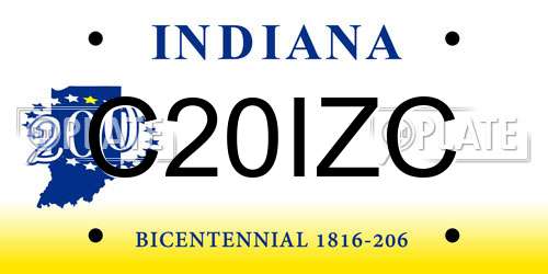 C20IZC Indiana License Plate