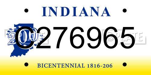C276965 Indiana License Plate