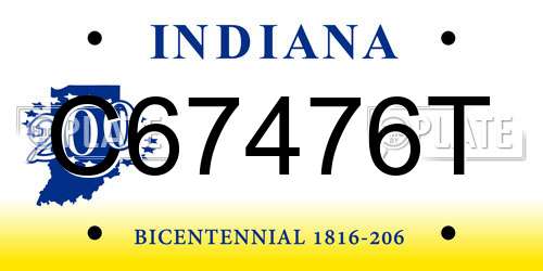 C67476T Indiana License Plate