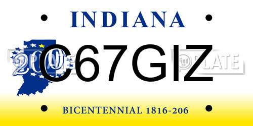 C67GIZ Indiana License Plate