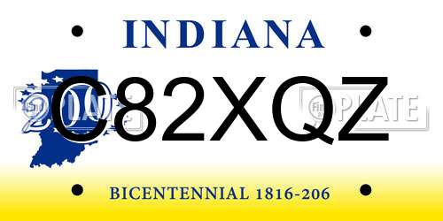 C82XQZ Indiana License Plate