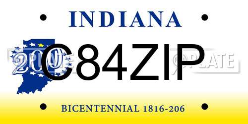 C84ZIP Indiana License Plate