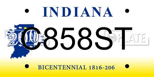 C858ST Indiana License Plate