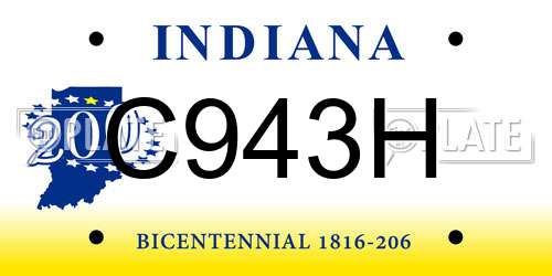 C943H Indiana License Plate