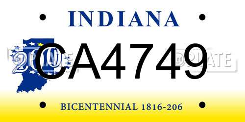 CA4749 Indiana License Plate