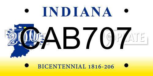 CAB707 Indiana License Plate