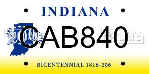 CAB840 Indiana License Plate