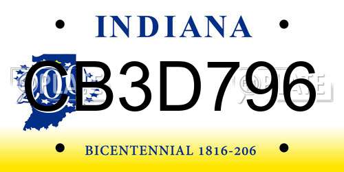CB3D796 Indiana License Plate