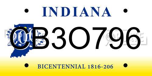 CB3O796 Indiana License Plate