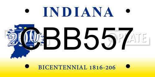 CBB557 Indiana License Plate