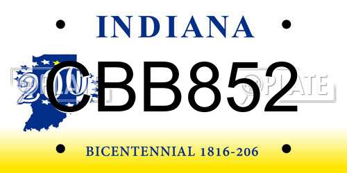 CBB852 Indiana License Plate