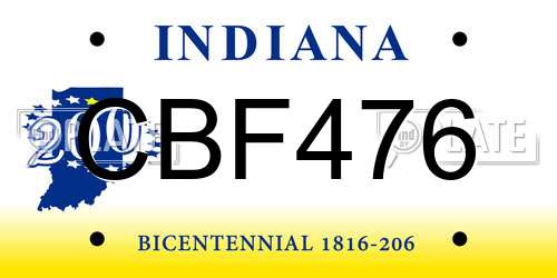 CBF476 Indiana License Plate