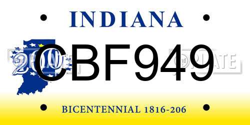 CBF949 Indiana License Plate