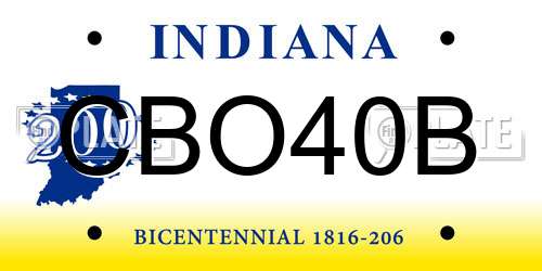 CBO40B Indiana License Plate