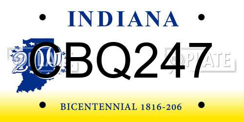 CBQ247 Indiana License Plate