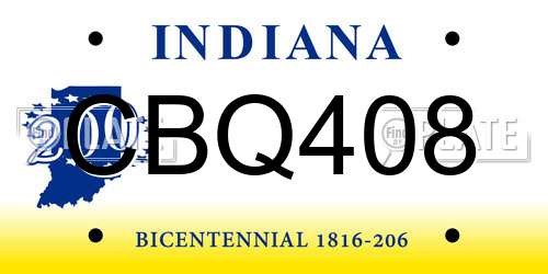 CBQ408 Indiana License Plate