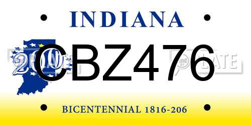 CBZ476 Indiana License Plate