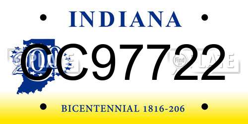 CC97722 Indiana License Plate