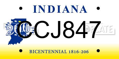 CCJ847 Indiana License Plate