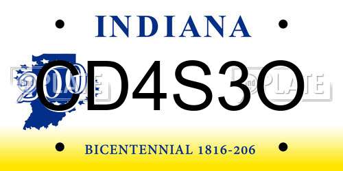CD4S3O Indiana License Plate