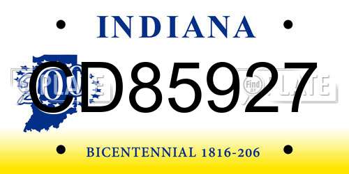 CD85927 Indiana License Plate